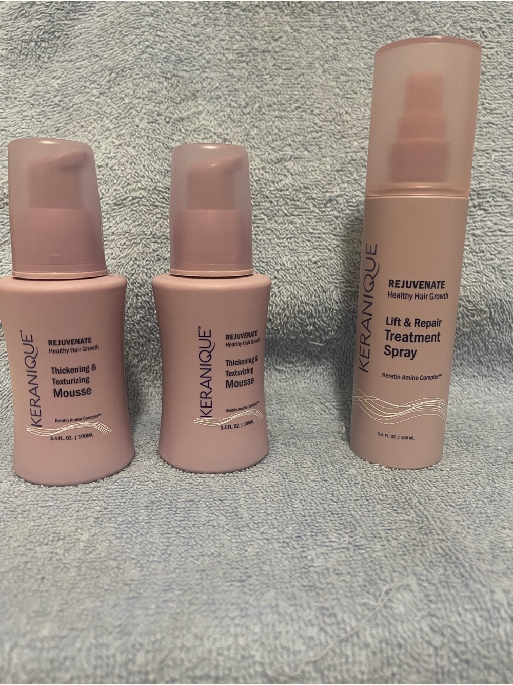 Keranique Rejuvenate Thickening & Texturizing Mousse and Treatment Spray.